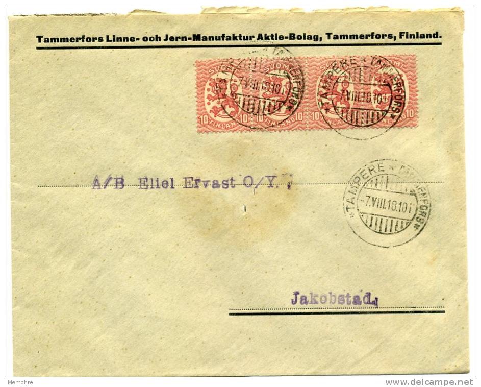 1918  Lettre Affranchie Bande De 4 Facit 68 - Briefe U. Dokumente