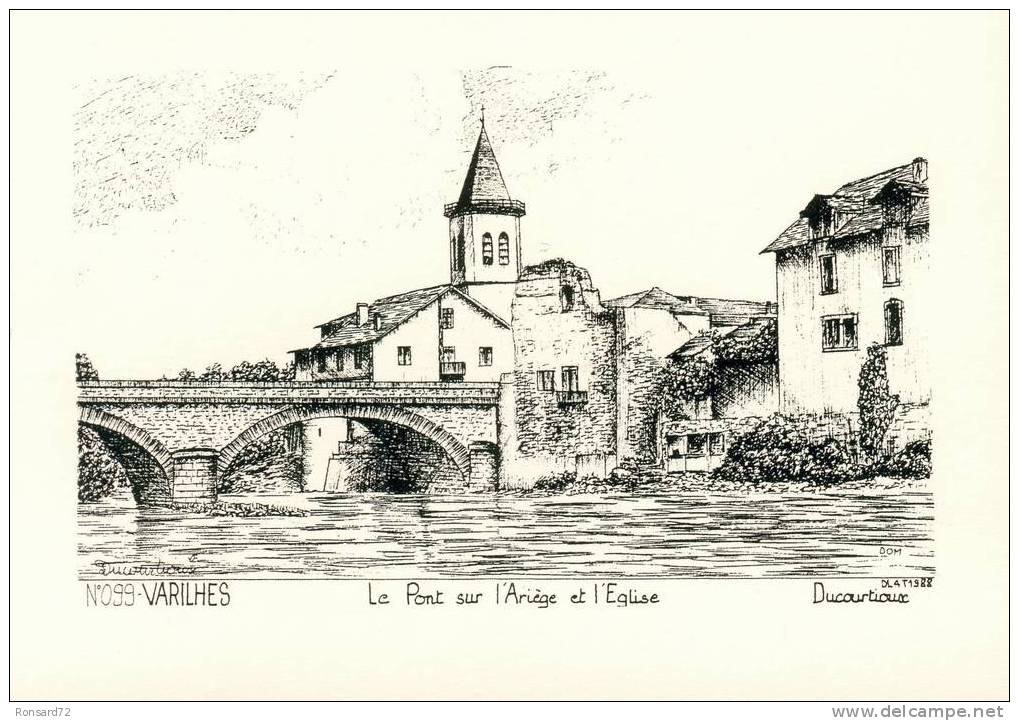 09 VARILHES - Le Pont Sur L'Ariège Et L'Eglise   - Illustration Yves Ducourtioux - Varilhes