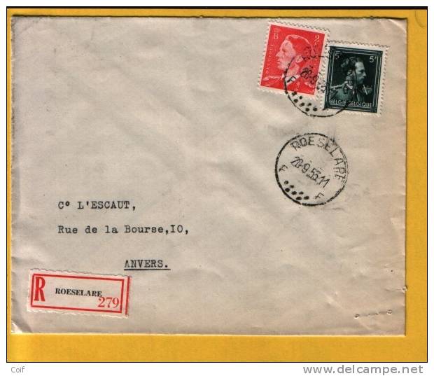 696+910 Op Aangetekende Brief Met Stempel ROESELARE F - 1936-1957 Col Ouvert