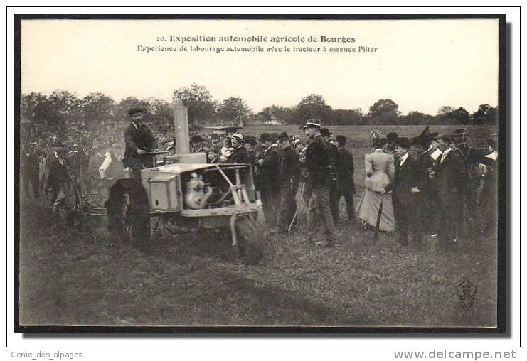 18 BOURGES, Exposition Automobile Agricole, Démonstration Labourage Tracteur à Essence Pilter, Animée, Ed A Auxenfans - Tracteurs