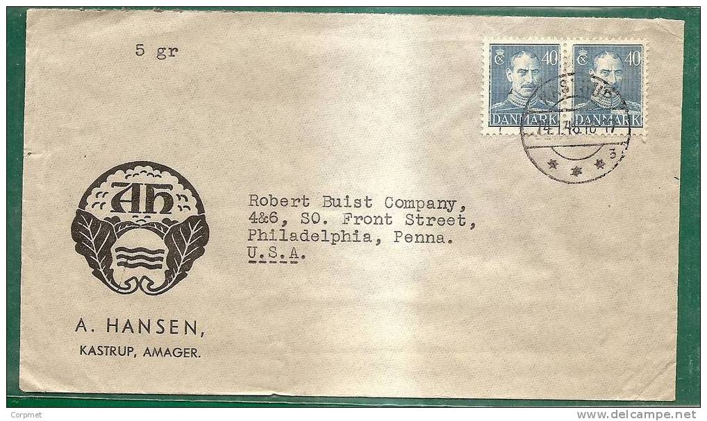 DENMARK - VF 1948 COVER KASTRUP To PHILADELPHIA - Cartas & Documentos