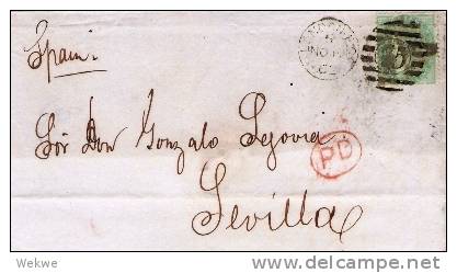 GBV183/ Briefvorderseite Mit Mi. 15/Yv. 20 1862 Nach Sevilla (Kat.Wer Der Marke Euro 170,00) - Storia Postale