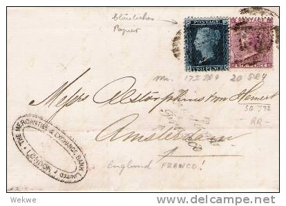 GBV189/ Six Pence + 2 Pence 1864 England Franco (Amsterdam) - Storia Postale