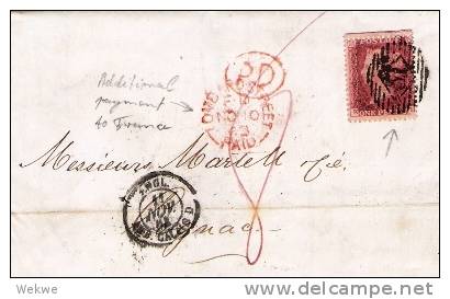 GBV207/ Frankatur-Kombination In Bar + Marke 1863, Nach Cognac - Lettres & Documents