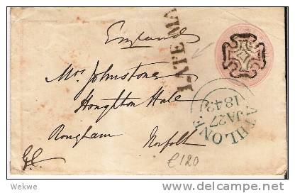 GBV208/ Late Mail, Malteser Kreuz, Ortsstempel Athlone (blau/blue) 1843 - Sonstige & Ohne Zuordnung