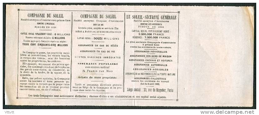 Quittance (1916) : Compagnie Du Soleil (Paris) Cachet, Timbre 10 C Quittances - Bank & Insurance