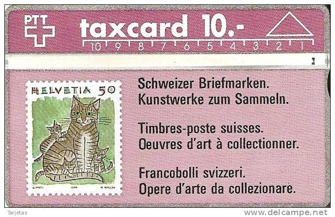 TARJETA DE SUIZA DE UN SELLO DE UN GATO (STAMP-CAT) - Stamps & Coins