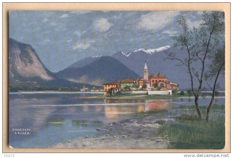 D561 Litho Village Sur Une île (Tessin ? Lac Majeur?) Pub Chocolat Au Lait Suisse Cailler. Schweizer Milch-Chocolade - Andere & Zonder Classificatie