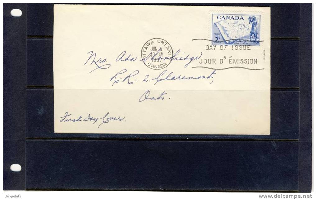 1957 Canada FDC David Thompson Explorer - 1952-1960