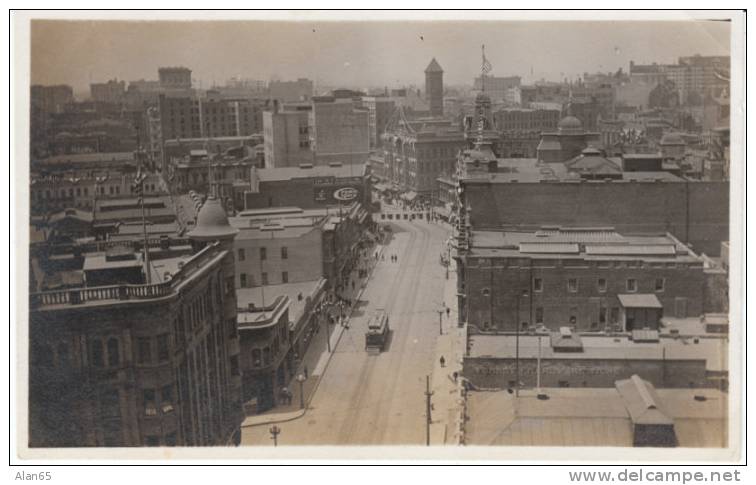 Birds-Eye View Downtown With Street Car On Vintage Real Photo Postcard - Seattle