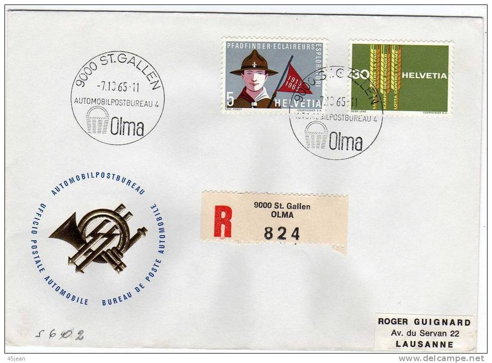 Suisse:1964 Belle Fdc R "lutte Contre La Faim" Avec Timbre Scout, Oblitération "bureau De Poste Automobile" - Against Starve