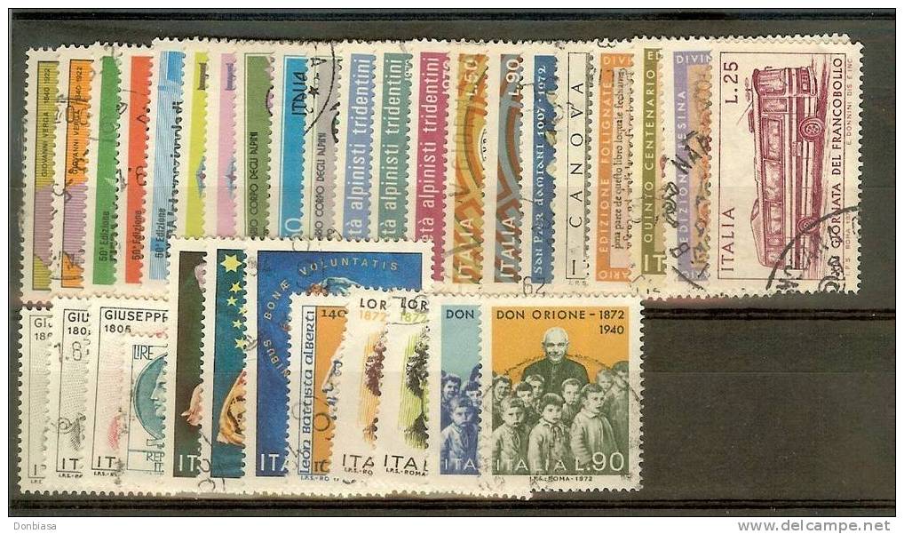 Rep. Italiana, 1972: Annata Completa 33 Valori USATI (compreso Siracusana 300 Lire) - Volledige Jaargang