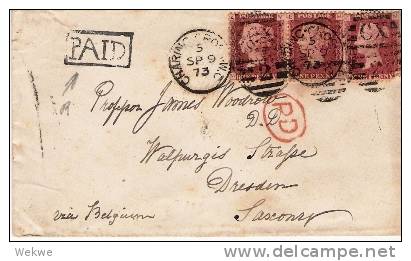 GBV212/ Charing Cross 1873 Nach Sachsen, P.D. (rot/red) Paid (schwarz/black) - Brieven En Documenten