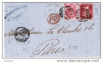 GBV213/ Nummer-Stempel 16 Auf Mischfrankatur Nach Paris 1865 - Lettres & Documents