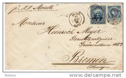 Ha012/  HAITI - Mi.Nr. 11a (1882) + 19 (1887) Mixed Franking To Germany 1889 - - Haiti