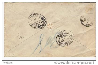 Ha037/  HAITI - Einschreiben  Ex N.Y., 1909 Nach Leipzig, Nord Alexis 2 X 5 Cent. - Haiti