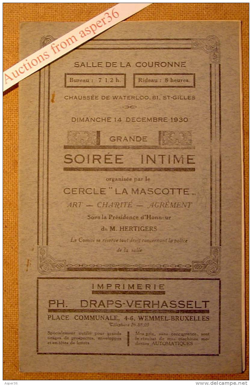 Programme "Salle De La Couronne, St-Gilles 1930" - Collezioni