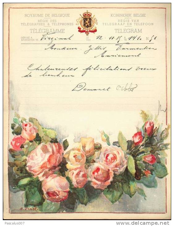 Tel - Vieux Papier - Télégramme Telegram B 08 - Du 12-11-1935 - De Virginal - Autres & Non Classés