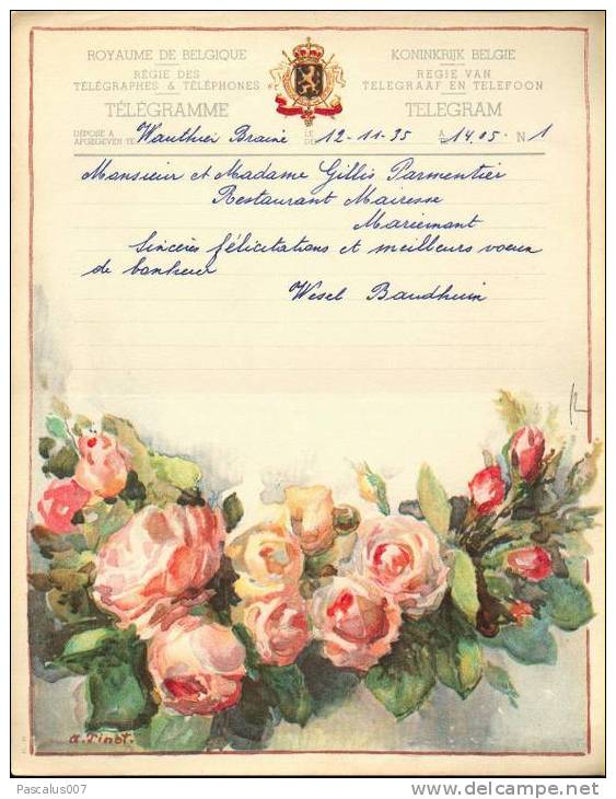 Tel - Vieux Papier - Télégramme Telegram B 08 - Du 12-11-1935 - De Wauthier-braine - Autres & Non Classés