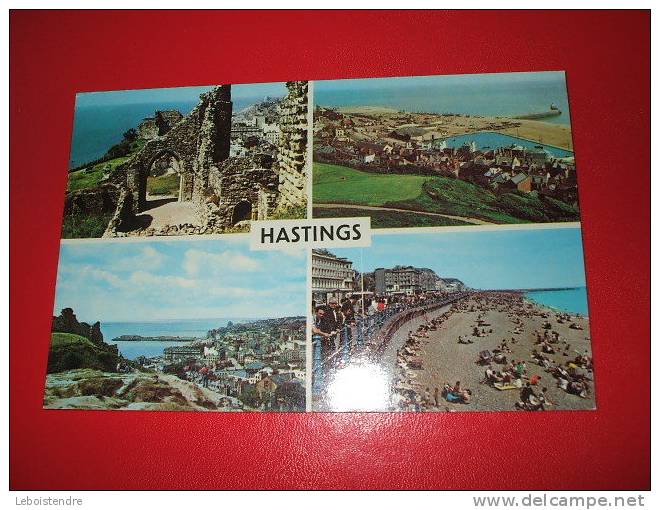 CPSM ANGLETERRE -HASTINGS-THE CASTLE FROM THE CASTLE-OLD TOWN AND FISHING FLEET THE BEACH-CARTE EN BON ETAT. - Hastings