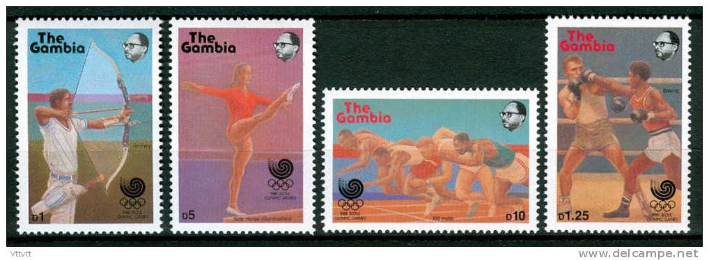 The Gambia (Gambie) : J.O. Séoul 1988, 4 Timbres Neufs** Dentelés, Tir à L´arc, Gymnastique, Athlétisme (sprint), Boxe - Sommer 1988: Seoul
