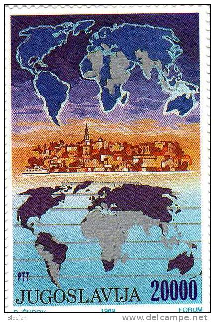 Weltkarte 1989 Jugoslawien Block 35 O 2€ Konferenz Blockfreie Staaten Map Hoja S/s Bloc M/s Ss Flags Sheet Bf Yugoslawia - Usados