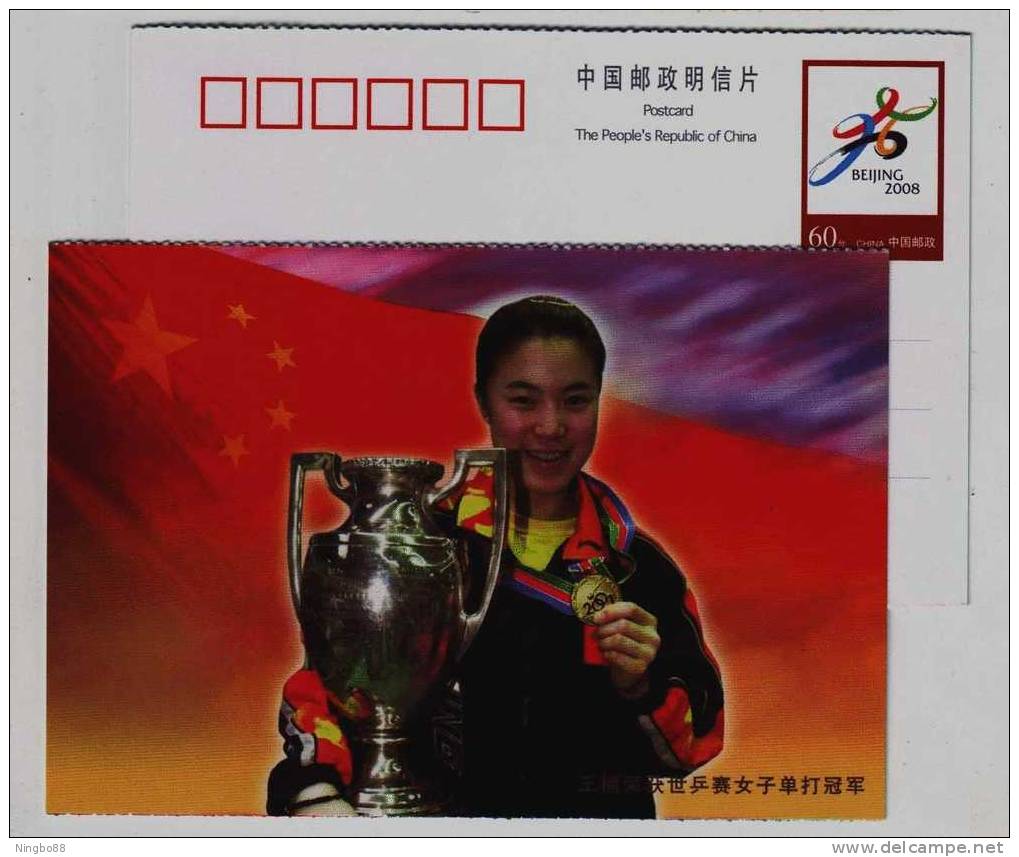 Women's Singles Table Tennis Champion,China 2001 The 46th Table Tennis World Championship Advertising Pre-stamped Card - Tennis De Table