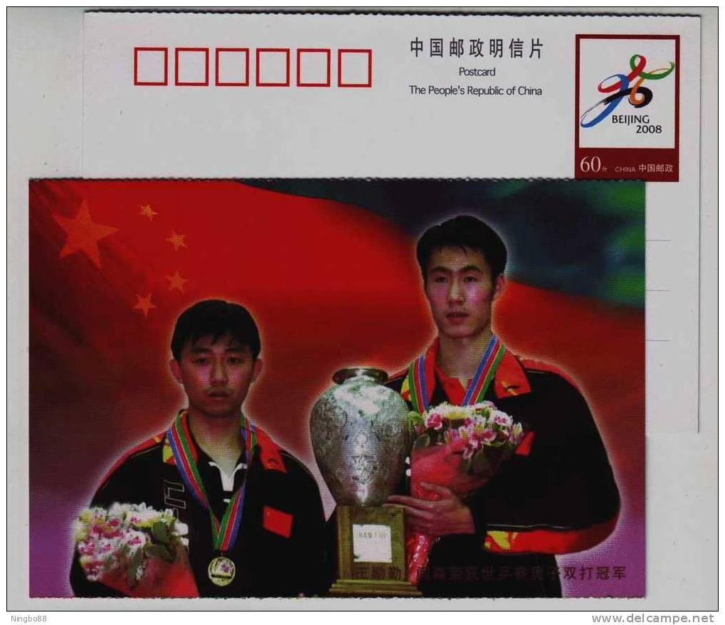 Men's Double Table Tennis Champion,China 2001 The 46th Table Tennis World Championship Advertising Pre-stamped Card - Tischtennis