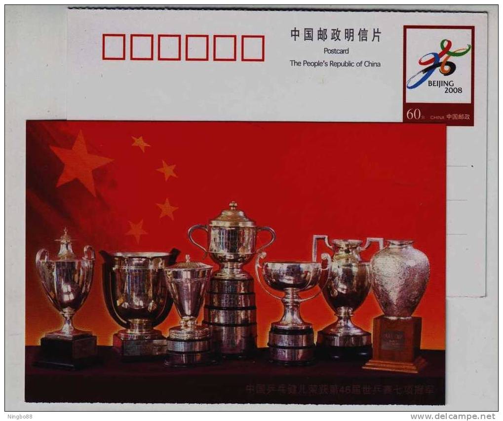 Seven Champion Cup,China 2001 The 46th Table Tennis World Championship Advertising Pre-stamped Card - Table Tennis