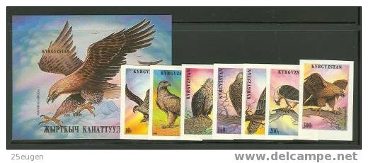 KYRGYZSTAN 1995 BIRDS OF PREY SET + MS  IMPERFORATED MNH - Kirghizistan