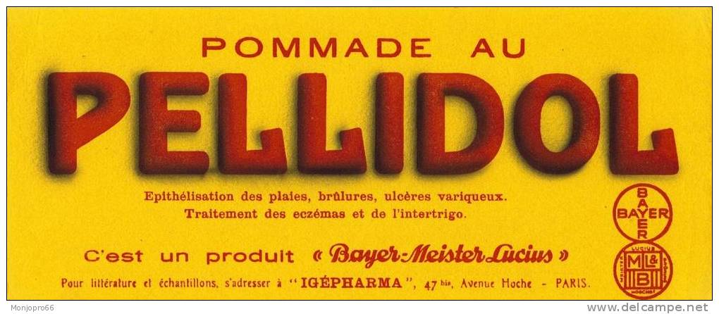 Buvard Pommade Au PELLIDOL De Bayer Meister Lucius - Produits Pharmaceutiques