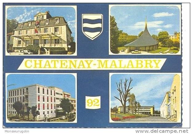 92 )) CHATENAY MALABRY, Multivues CPSM, Mairie, église Ste Monique, Clinique, Lycée, Ed Lyna 856 - Chatenay Malabry
