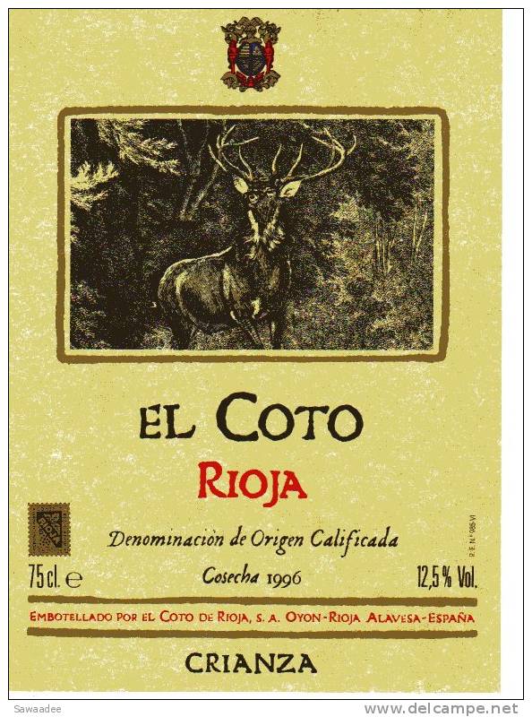 ETIQUETTE DE VIN - ESPAGNE - RIOJA - EL COTO - COSECHA 1996 - CERF - Cerfs