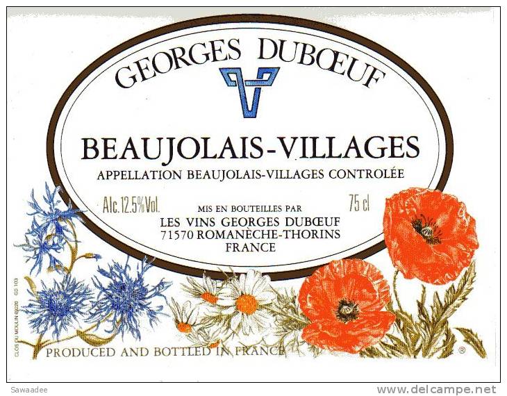 ETIQUETTE DE VIN - BEAUJOLAIS VILLAGE - GEORGES DUBOEUF - Flowers