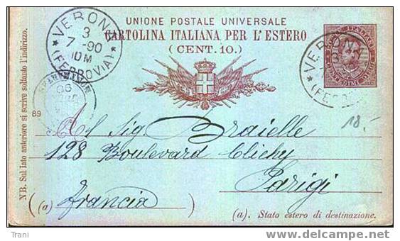 CARTOLINA PER L´ESTERO - Anno 1890 - Stamped Stationery