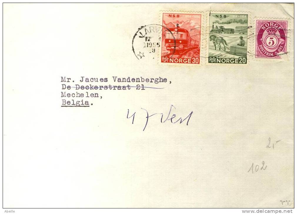 F 102   LETTRE POUR LA BELGIQUE - Storia Postale