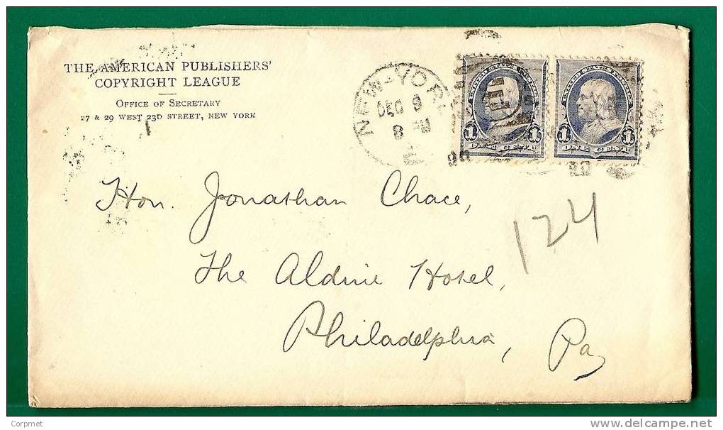 US - 1890 NEW YORK COVER To PHILADELPHIA - Pair Of Scott # 219 - Lettres & Documents