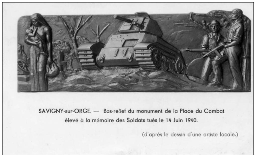 ESSONNE  - 91-23 - SAVIGNY-SUR-ORGE  - BAS RELIEF DU MONUMENT DE LA PLACE DU COMBAT A LA MEMOIRE DES SOLDATS TUES LE 14 - Savigny Sur Orge