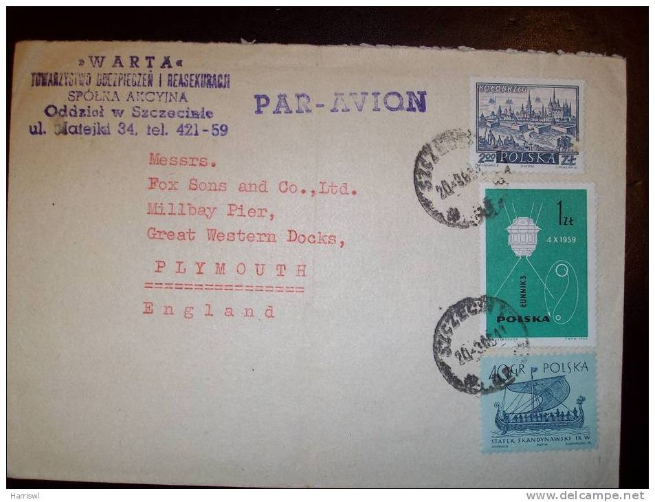 POLAND TO UK AIRMAIL COVER - Airplanes