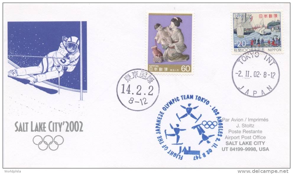 Japan-USA- Olympic Team "JAI" Flight, Salt Lake Winter Games Cacheted Cover 2002 - Hiver 2002: Salt Lake City