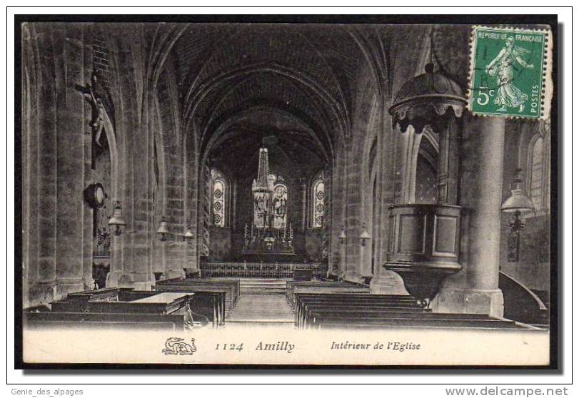 45 AMILLY, Intérieur De L'église, Chaire, Lampes à Pétrole, 1124, Voyagé En 1911, Légers Plis Angle G - Amilly