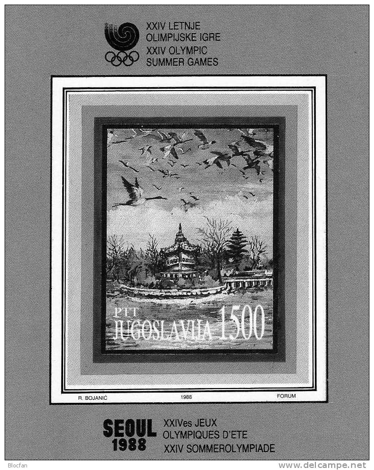 Olympia Seoul 1988 Kraniche Fliegen über See Jugoslawien Block 32 ** 3€ Bf Fogli Sport Bloc Olympic Sheet Of Jugoslavija - Estate 1988: Seul