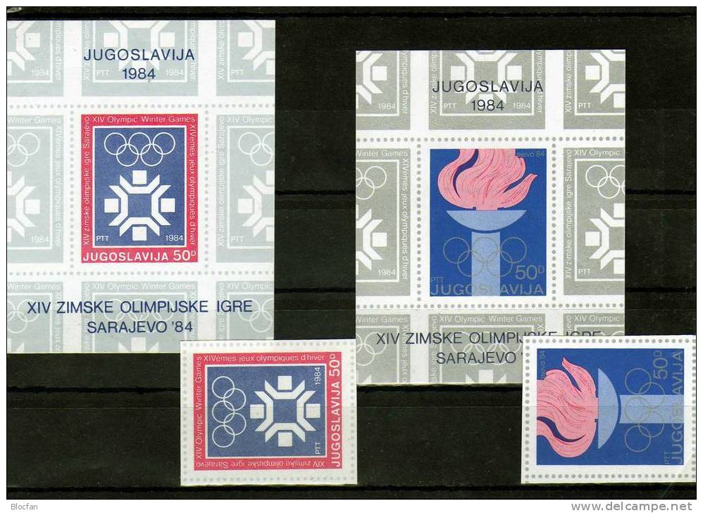 Winterolympiade Sarajevo 1984 Schneekristall / Feuer Jugoslawien 2013+33 + Bl.22,24 ** 6€ - Invierno