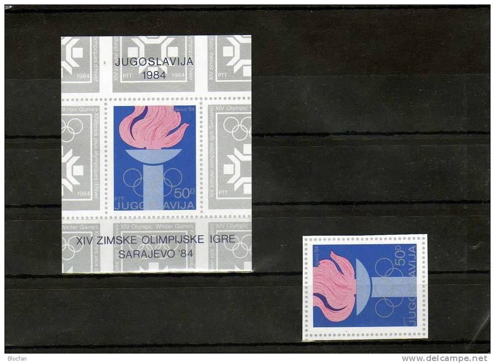 Olympisches Feuer Winterolympiade Sarajevo 1984 Jugoslawien 2033 + Block 24 ** 3€ - Winter 1984: Sarajevo