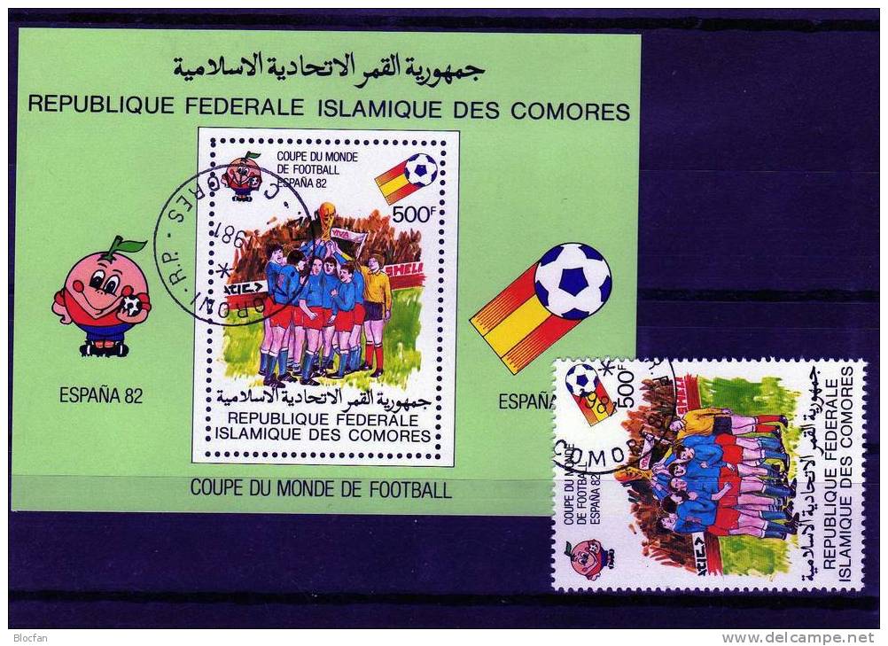 Fussball WM Spanien 1982 Mannschafts -Sieg Italien Komoren Comores 619 + Block 226 O 3€ - Unclassified