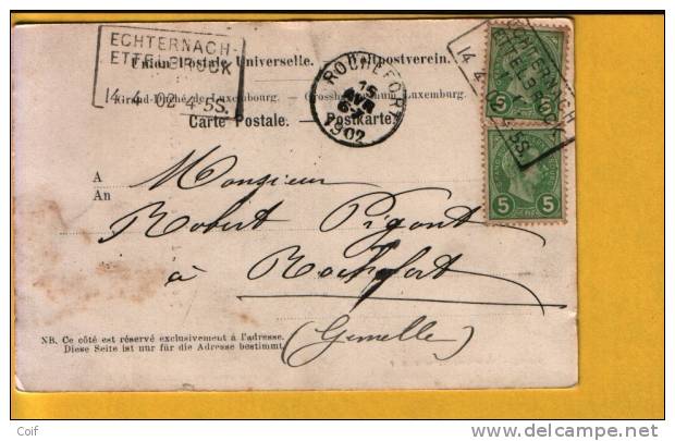 Kaart Met Ambulant (treinstempel)  ECHTERNACH - ETTELBRUCK - 1895 Adolphe Right-hand Side