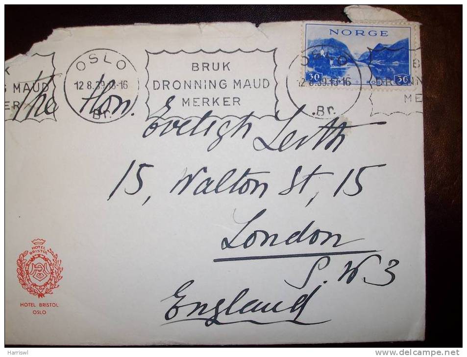 NORWAY OSLO LETTER TO UK 1939 - Brieven En Documenten