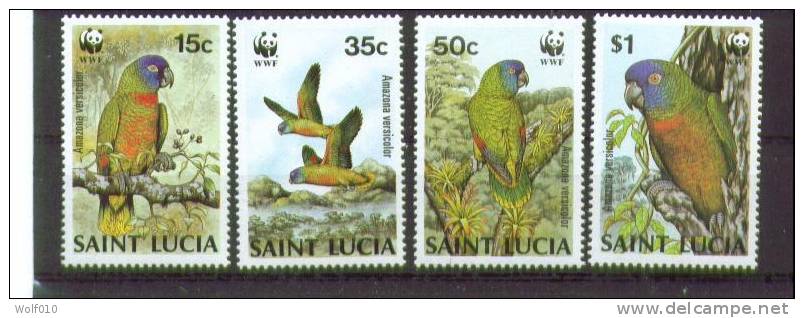Saint Lucia. WWF. Amazonian Parrots. MNH Set - Papagayos