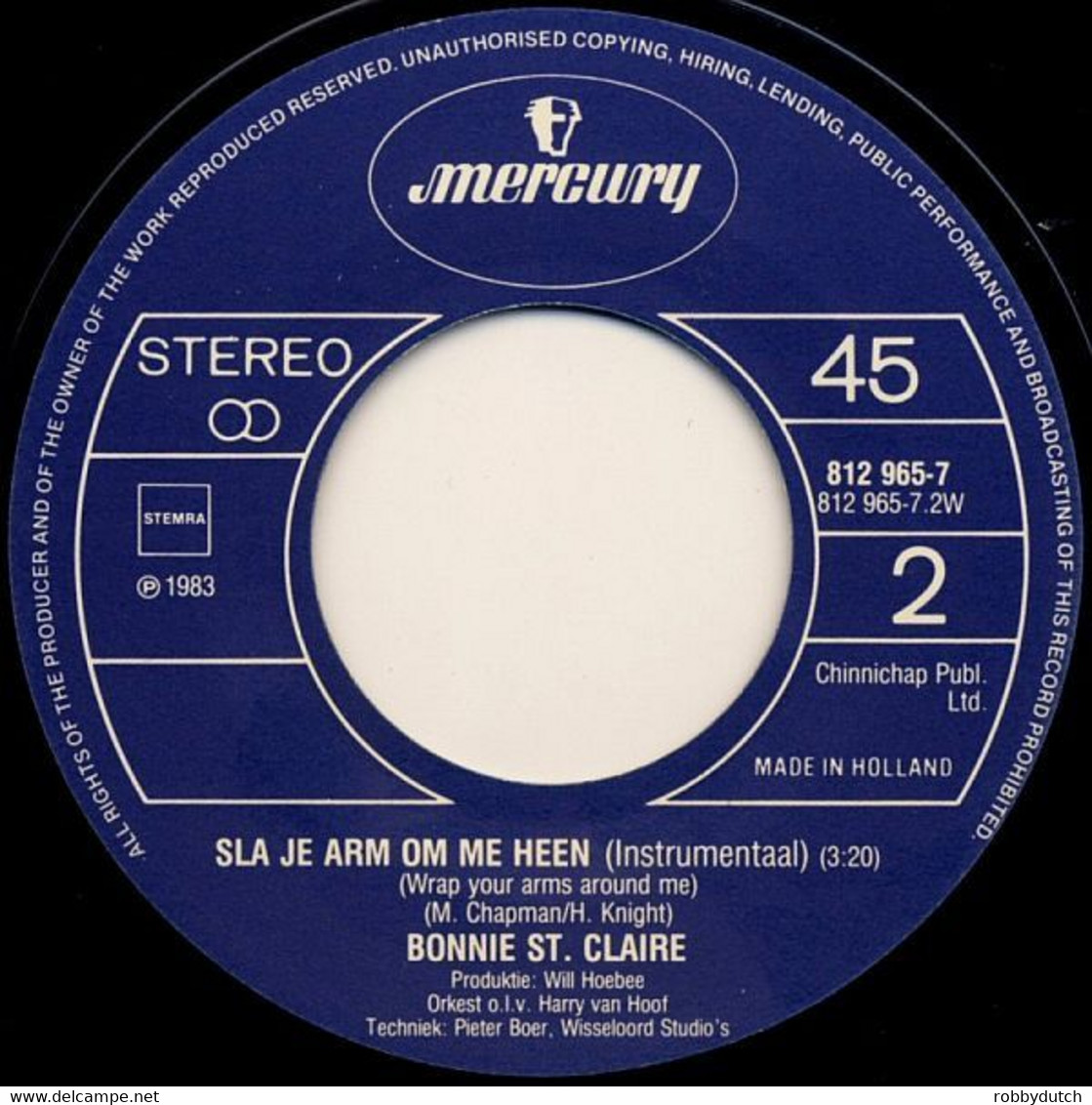 * 7" *  BONNIE ST. CLAIRE - SLA JE ARM OM ME HEEN (Holland 1983 Ex-!!!) - Otros - Canción Neerlandesa