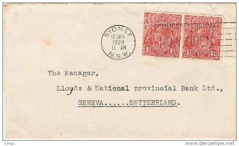 LETTRE SYDNEY - GENEVE. 1928 - Brieven En Documenten